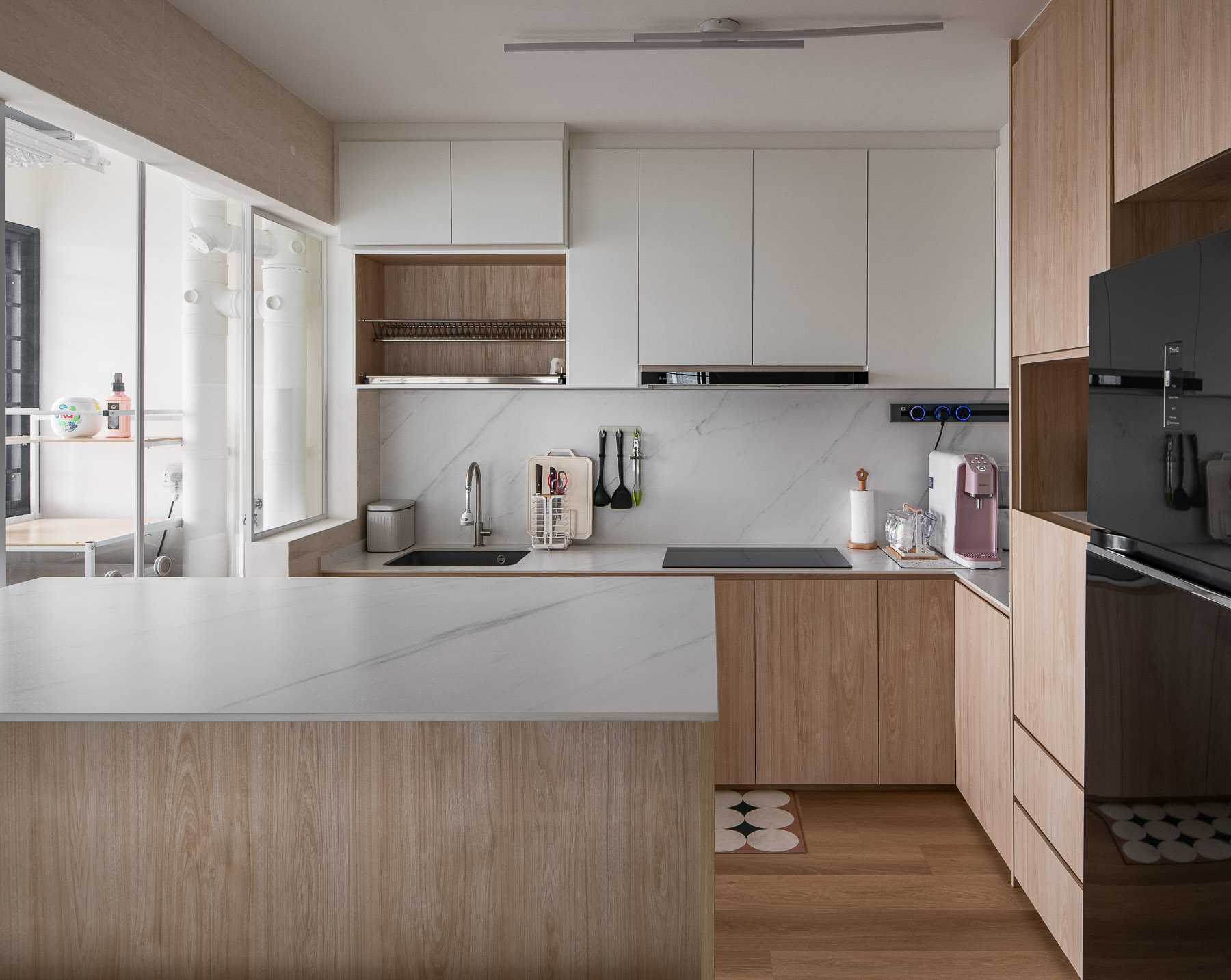 Scandinavian Kitchen with Countertop and Vinyl Flooring