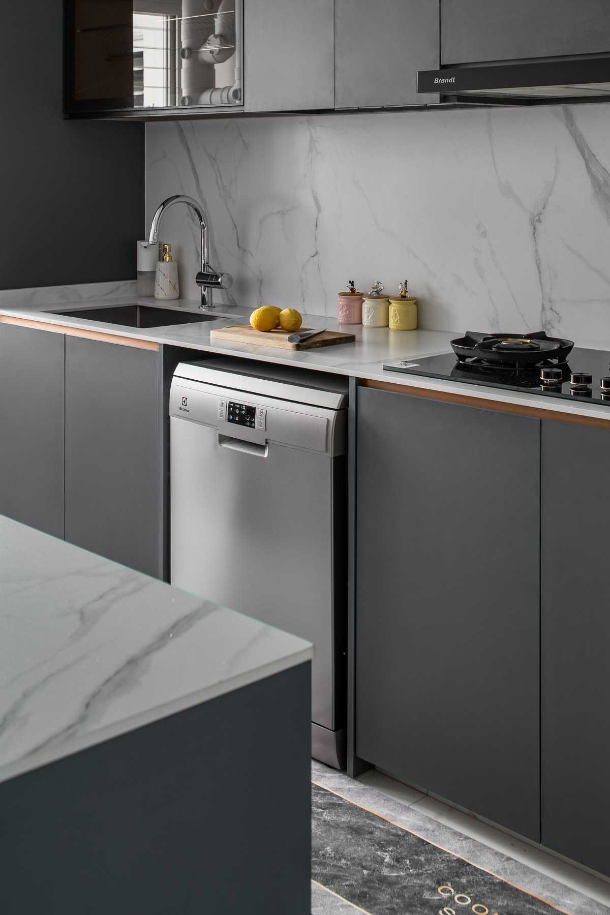 Modern Kitchen with Countertop and Homogeneous Tiles