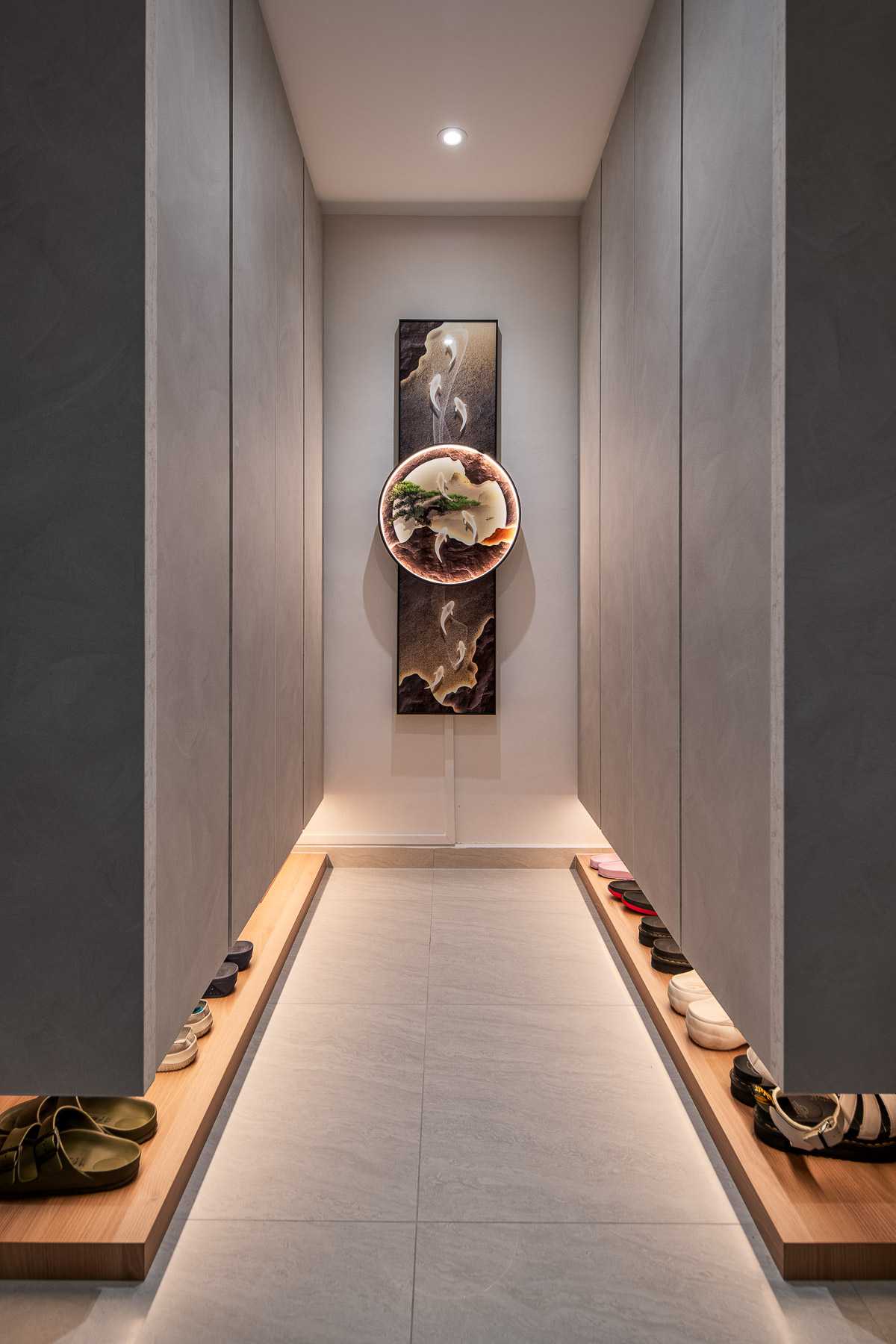 Contemporary Entryway with Shoe Rack and Shoe Cabinets