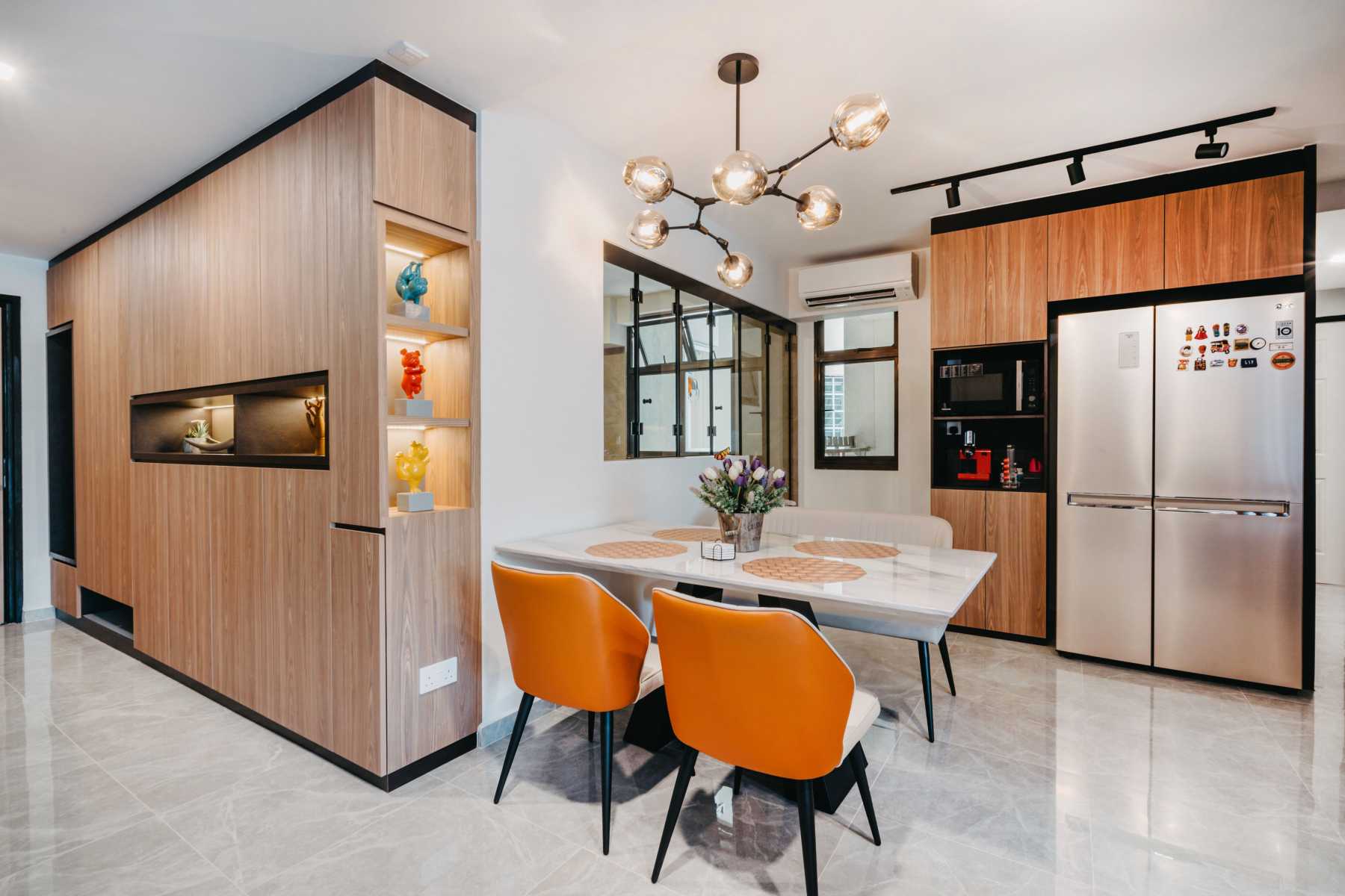 Contemporary Dining Room with Storage Cabinets and Display Cabinets