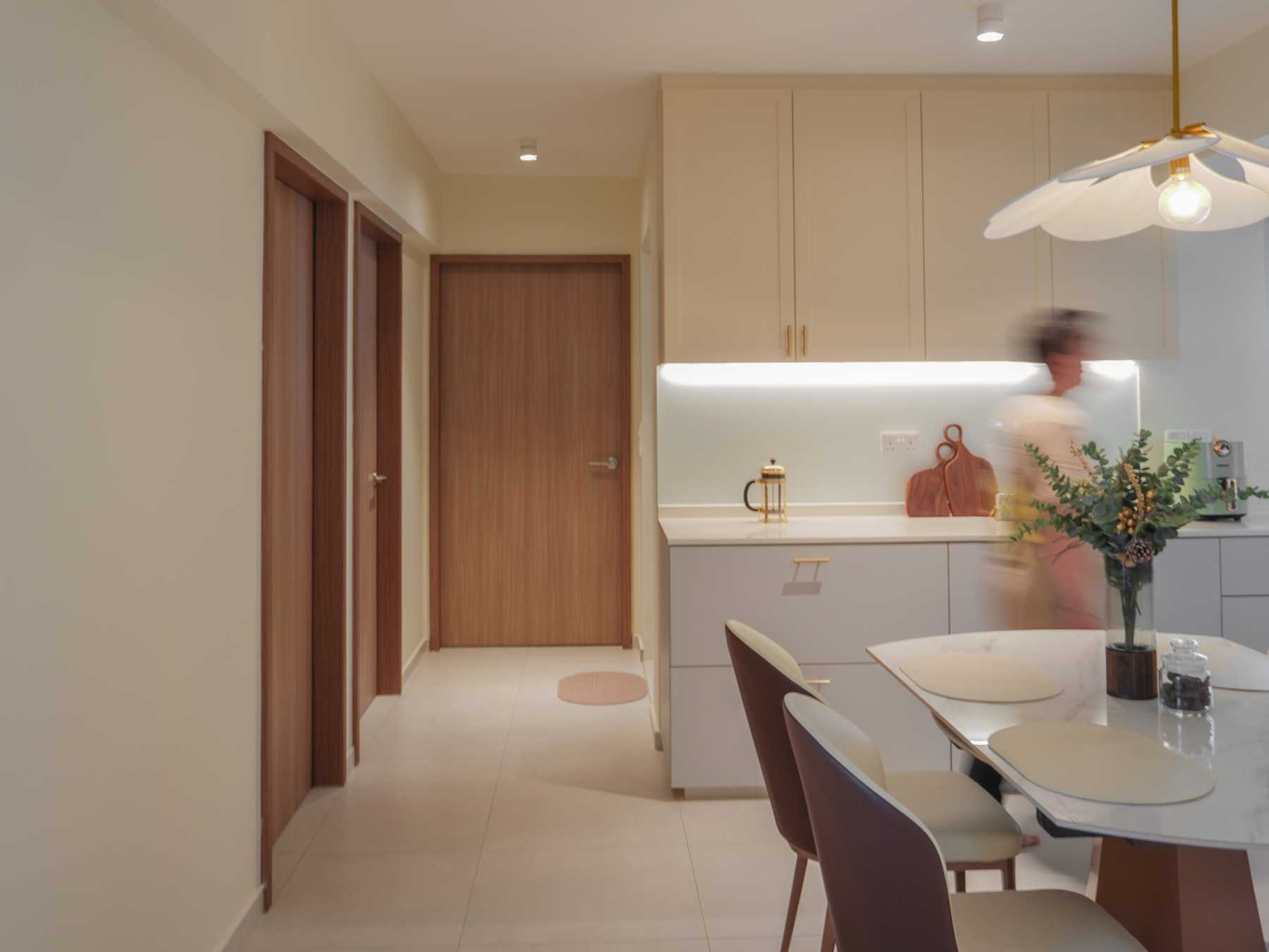 Modern Hallway with Artwork and Ceiling Light