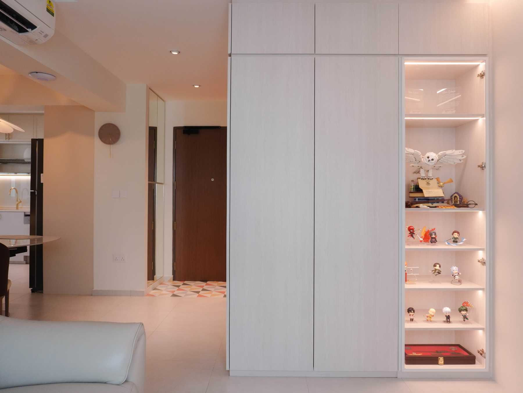 Modern Entryway with Display Cabinets and Doors