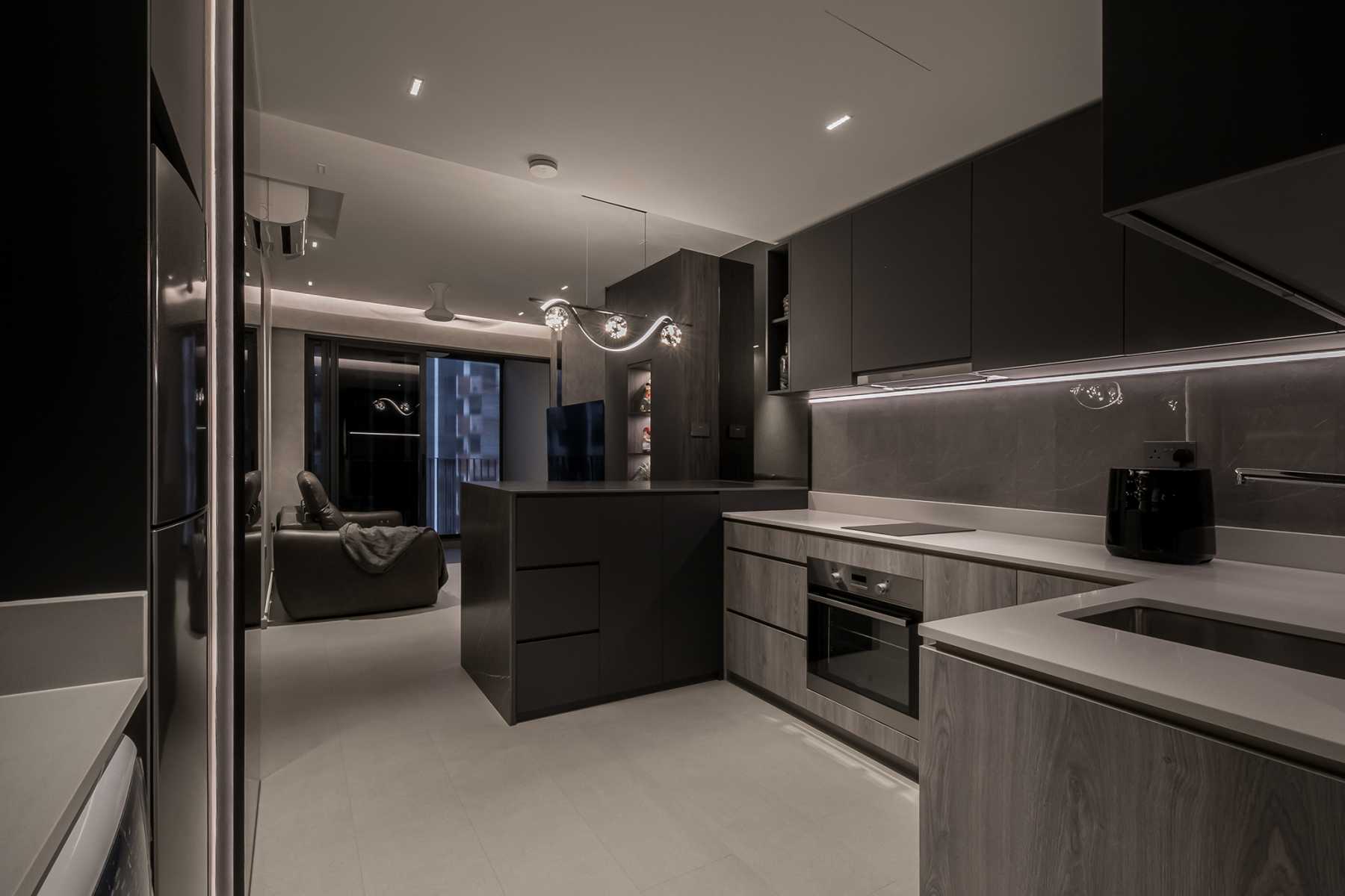 Contemporary Kitchen with Cupboard and Open Kitchen