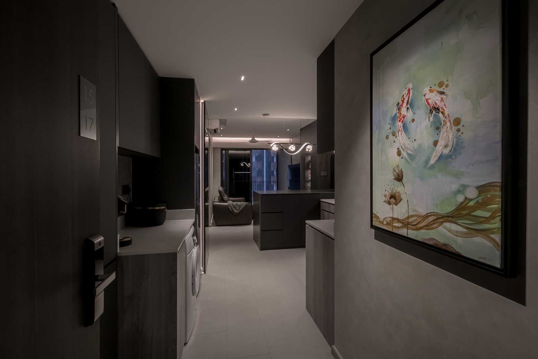 Contemporary Hallway with Artwork and Paintings