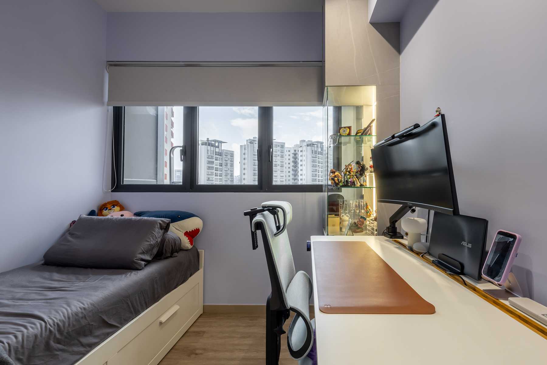 Contemporary Bedroom with Single Bed and Bed