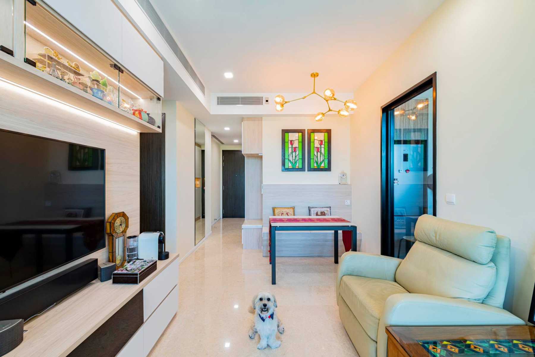 Contemporary Living Room with TV Console and Feature Wall