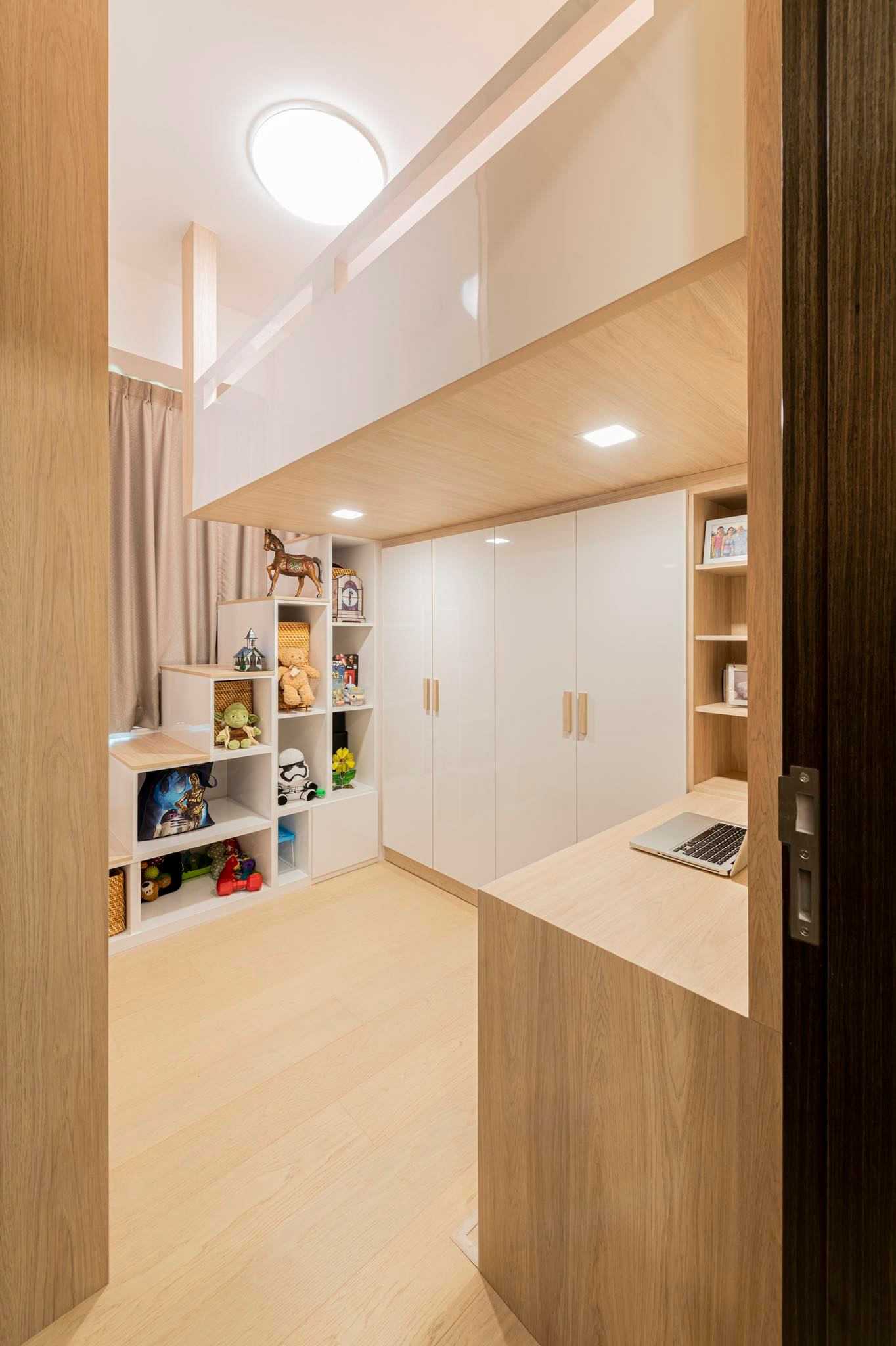 Contemporary Bedroom with Platform Bed and Built-in Bed