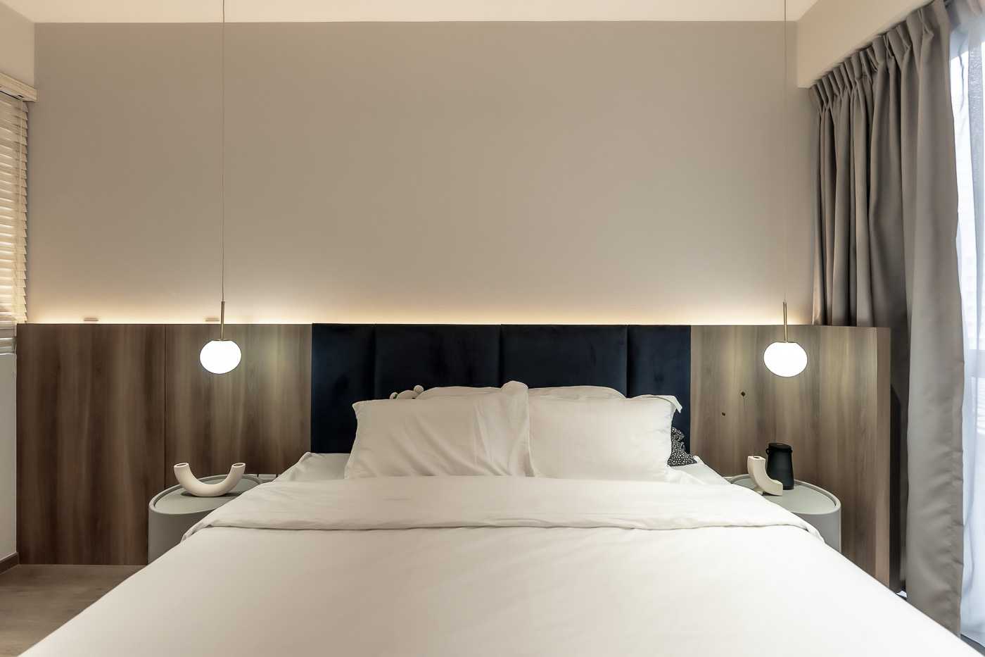 Modern Bedroom with Feature Wall and Wood Feature Wall