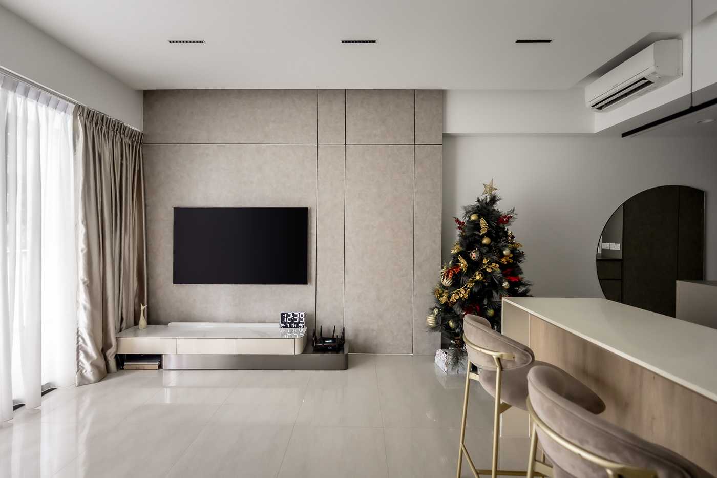 Modern Living Room with Marble Floor and TV Console