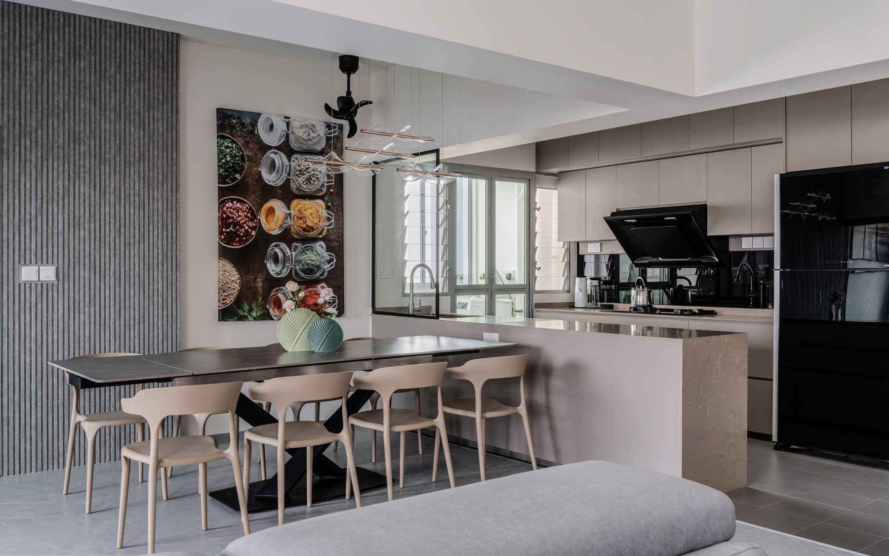 Contemporary Dining Room with Downlights and Dining Table