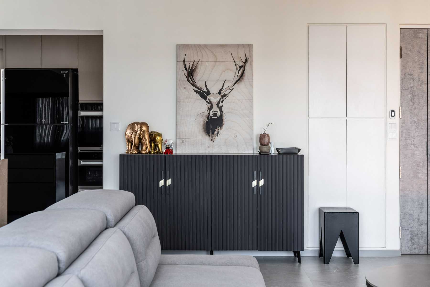 Contemporary Living Room with Wood Flooring and TV Console