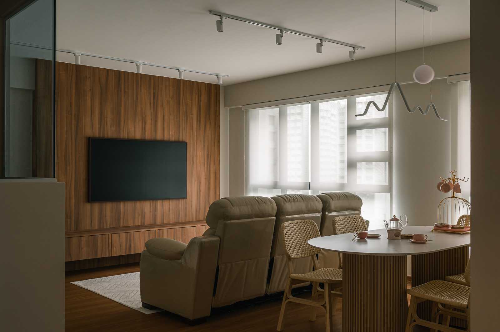 Scandinavian Living Room with Vinyl Flooring and Ceiling Light