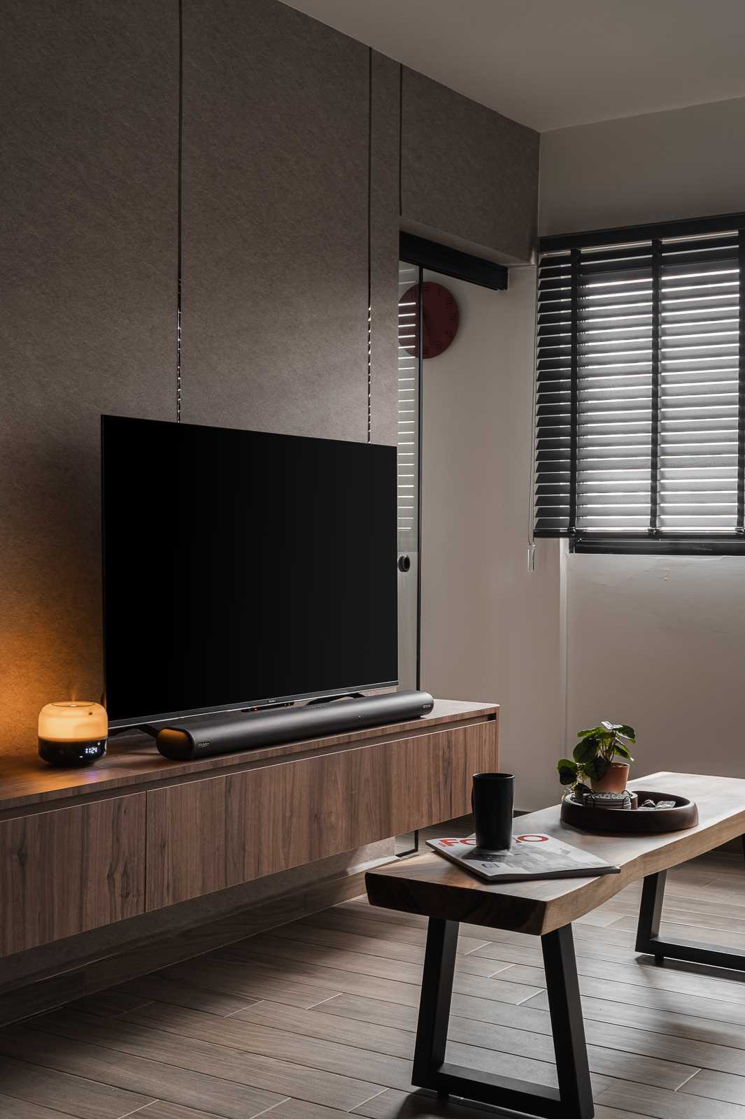 Contemporary Living Room with Feature Wall and Cove Lighting