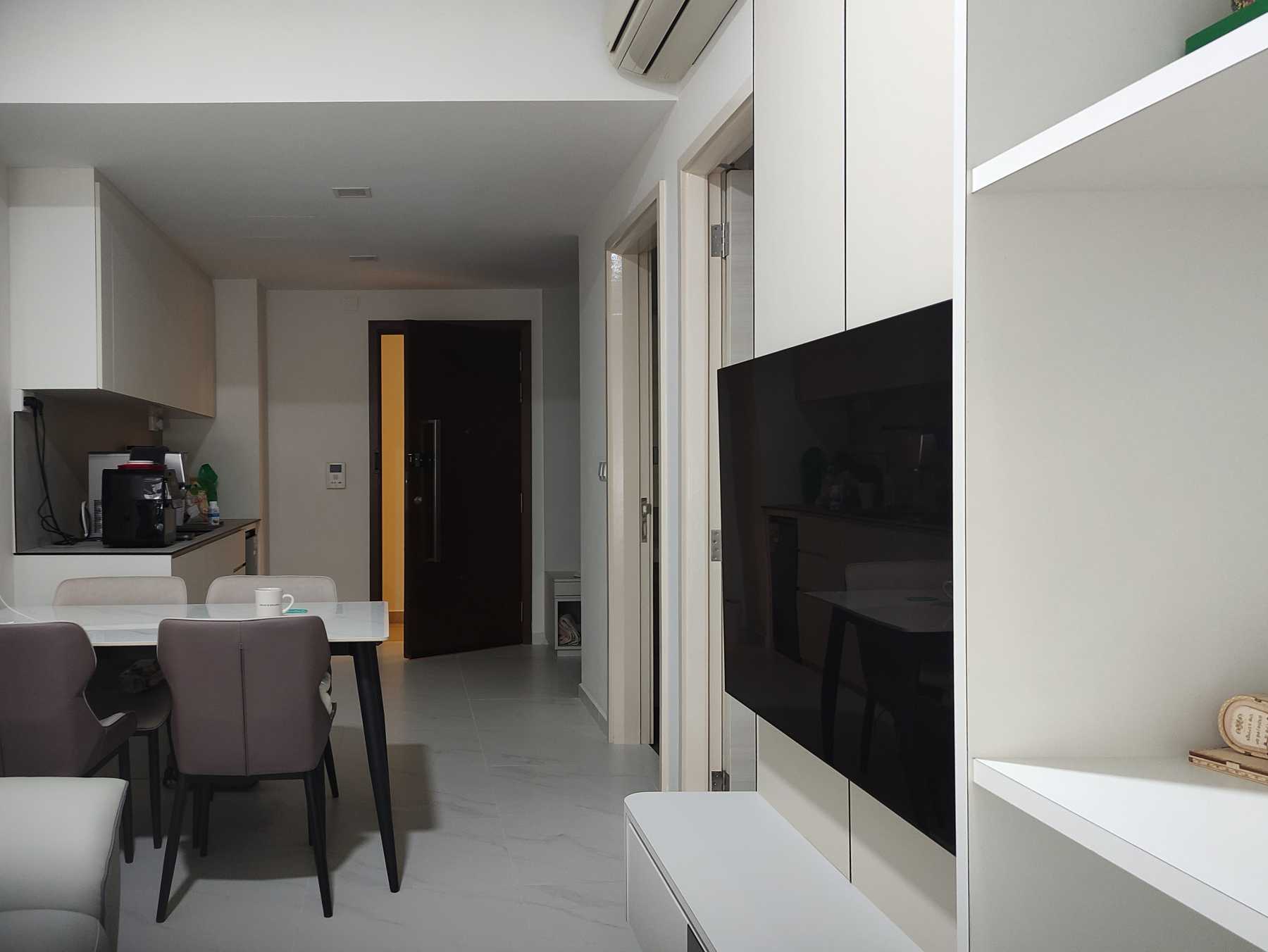 Scandinavian Living Room with Feature Wall and Ceiling Light