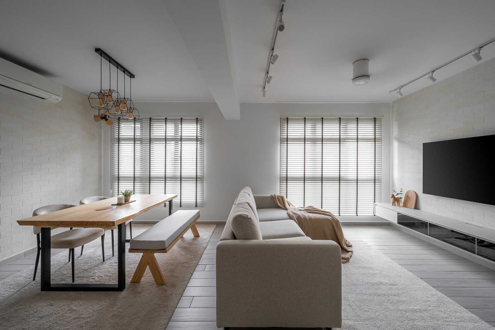 Scandinavian Living Room with Bookshelf and TV Console