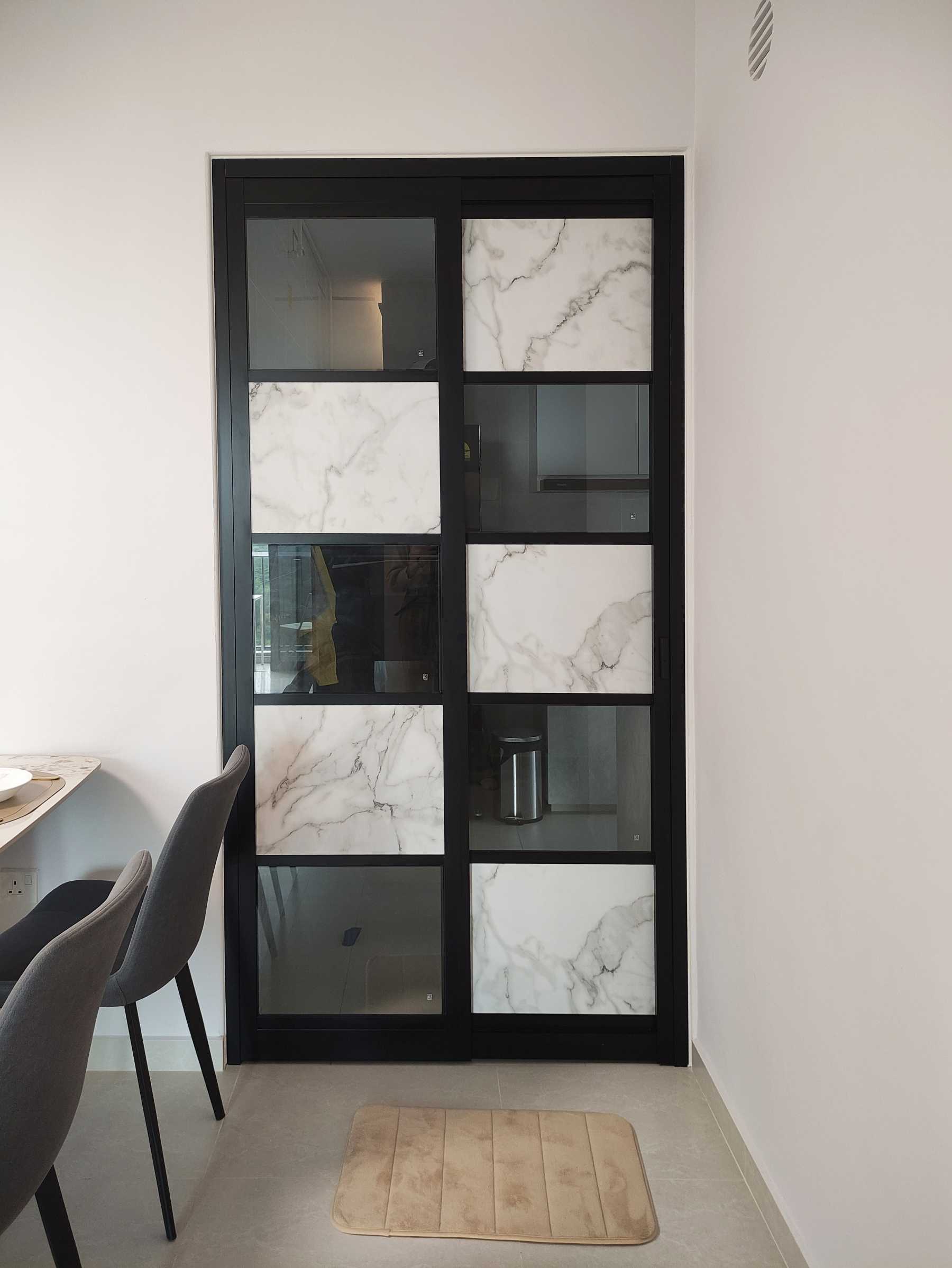 Scandinavian Kitchen with Granite Floor and Marble Floor