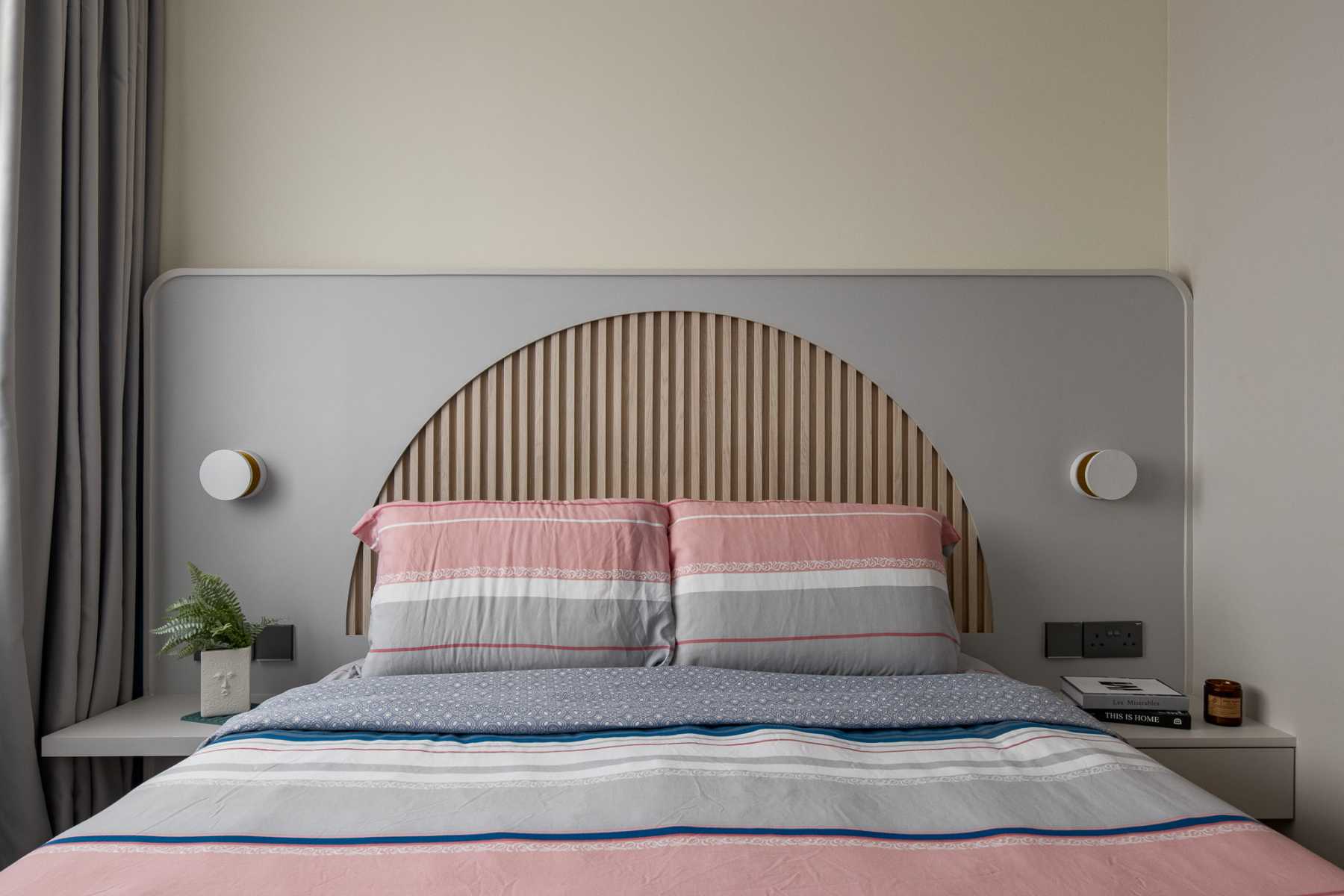 Scandinavian Bedroom with Built-in Bed and Downlights