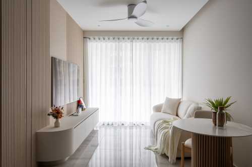 Minimalist Living Room at 2 Bedroom Condo @ Affinity