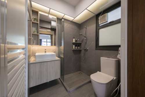 Scandinavian Bathroom at 2 Bedroom BTO @ Keat Hong Link