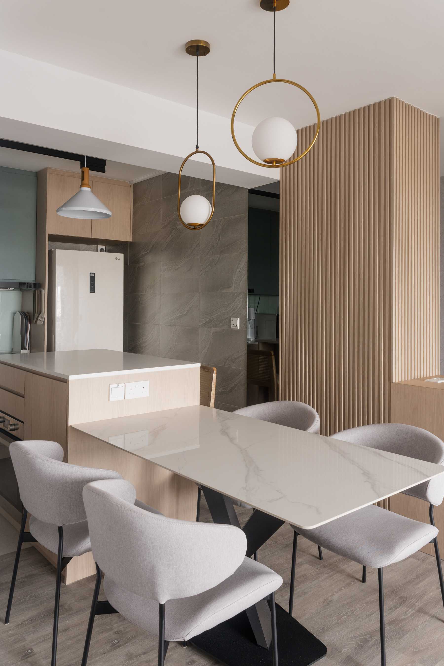 Scandinavian Kitchen with Countertop and Vinyl Flooring