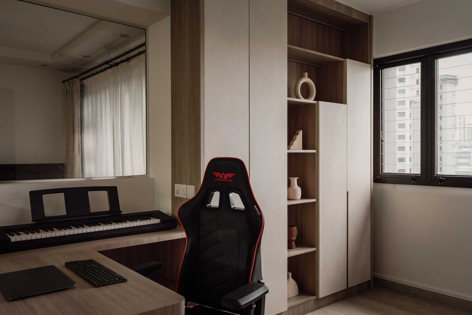 Scandinavian Home Office with Bookshelf and Desk