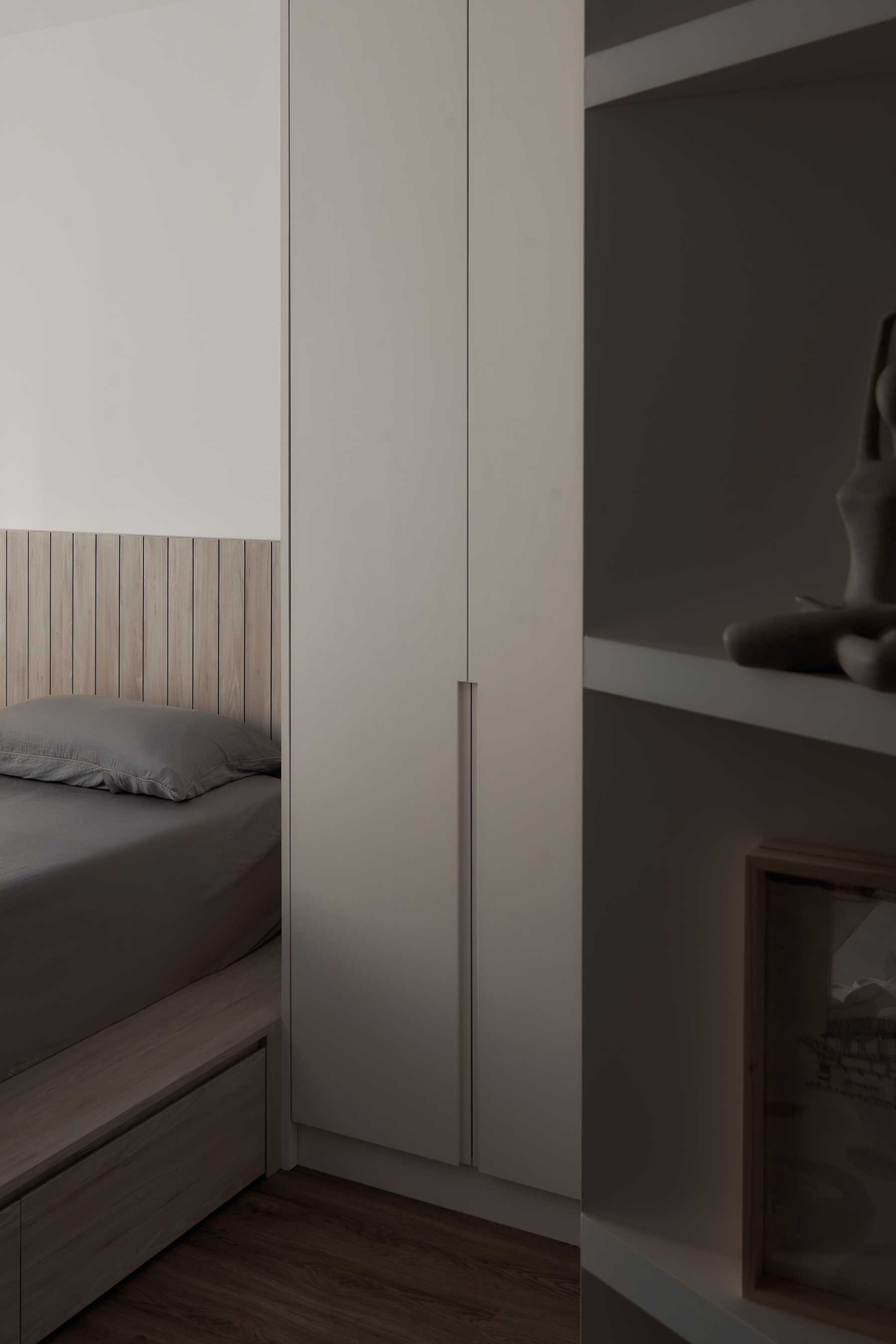 Scandinavian Bedroom with Platform Bed and Vinyl Flooring