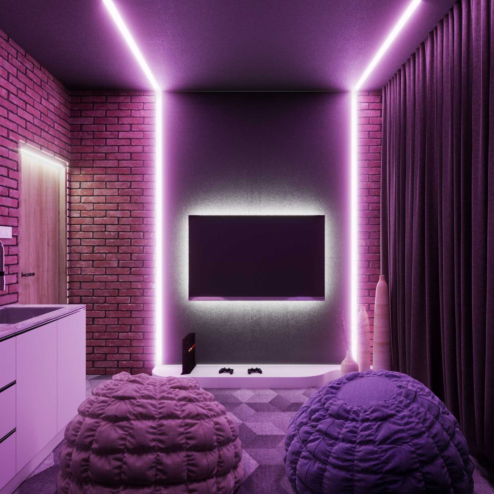 Contemporary Gaming Room with TV Console and Carpet