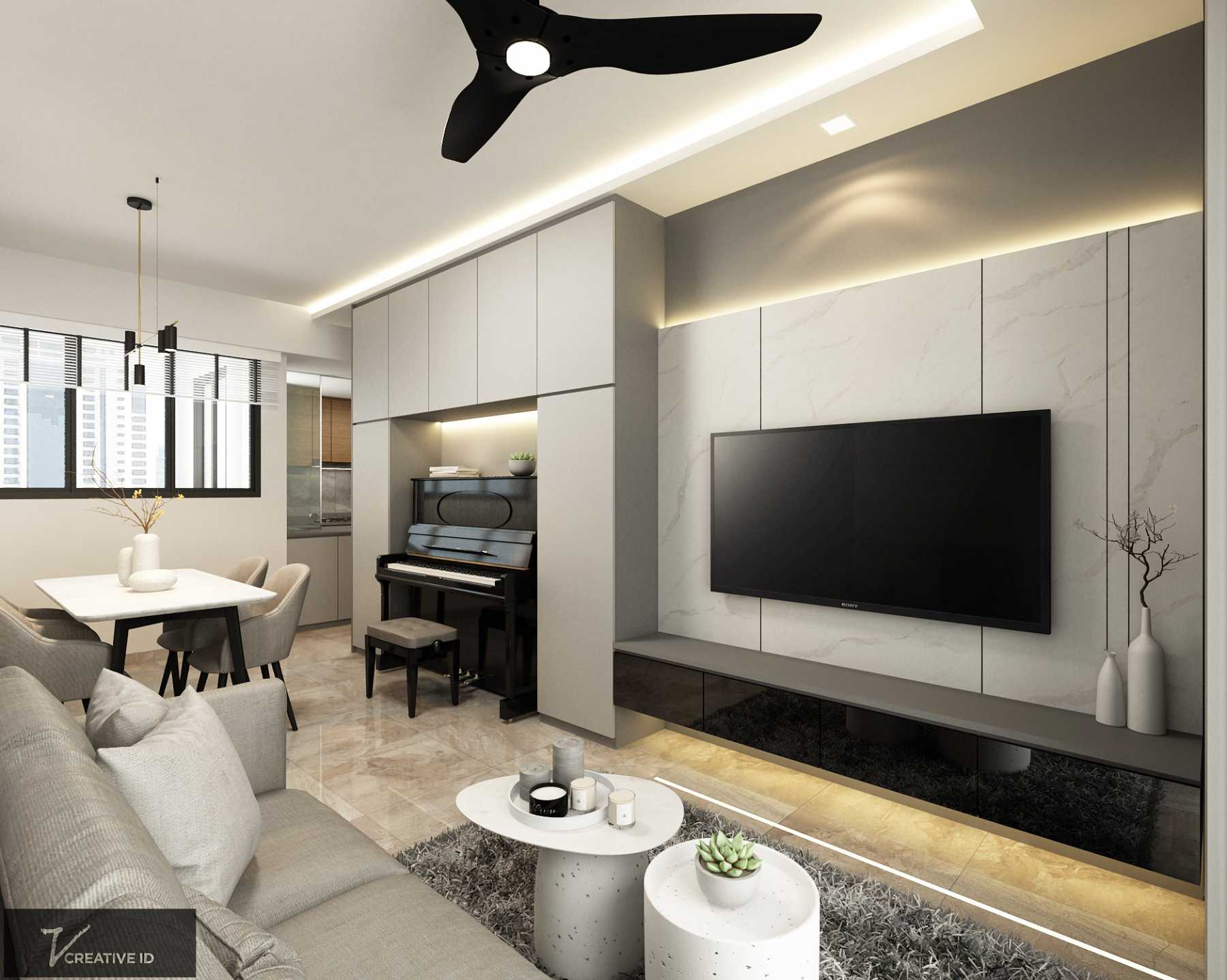 Contemporary Living Room with TV Console and Feature Wall