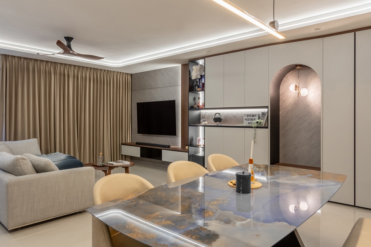 Contemporary Living Room with TV Console and Feature Wall