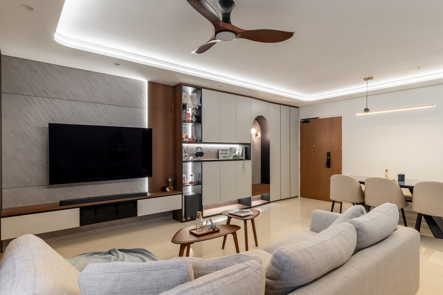Contemporary Living Room with TV Console and Feature Wall
