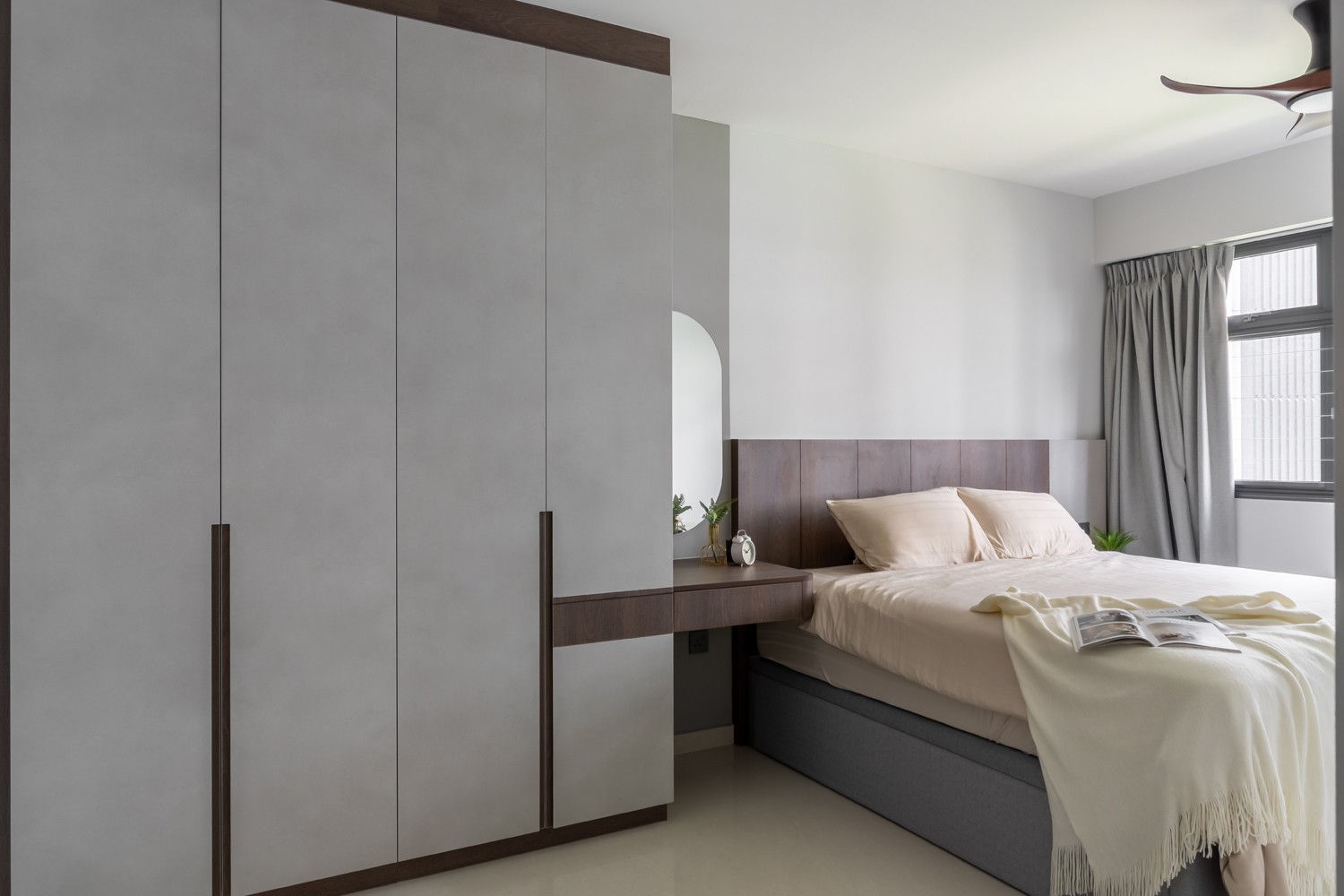 Contemporary Bedroom with Homogeneous Tiles and Wardrobe