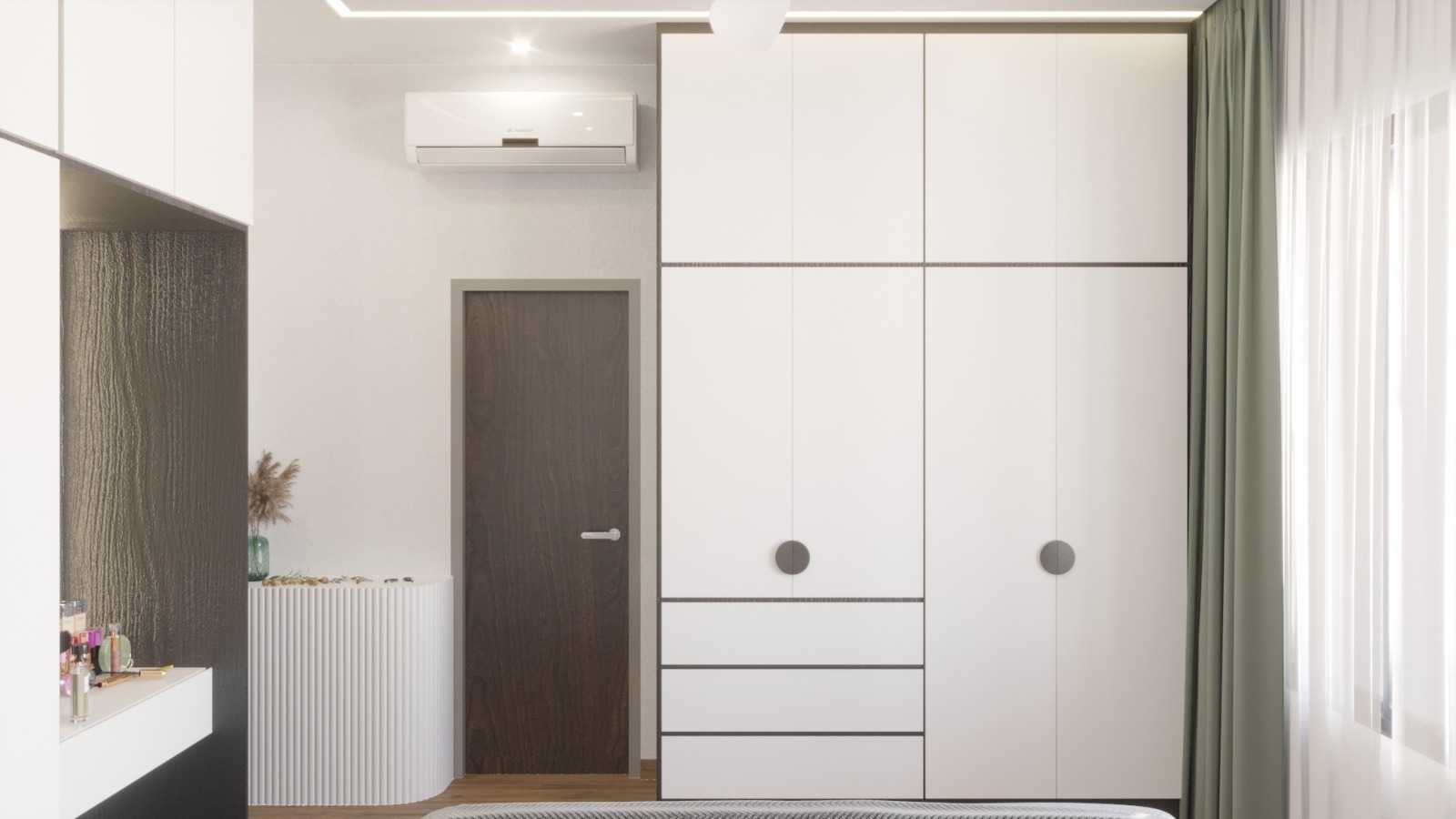 Transitional Bedroom with Parquet Floor and Flooring
