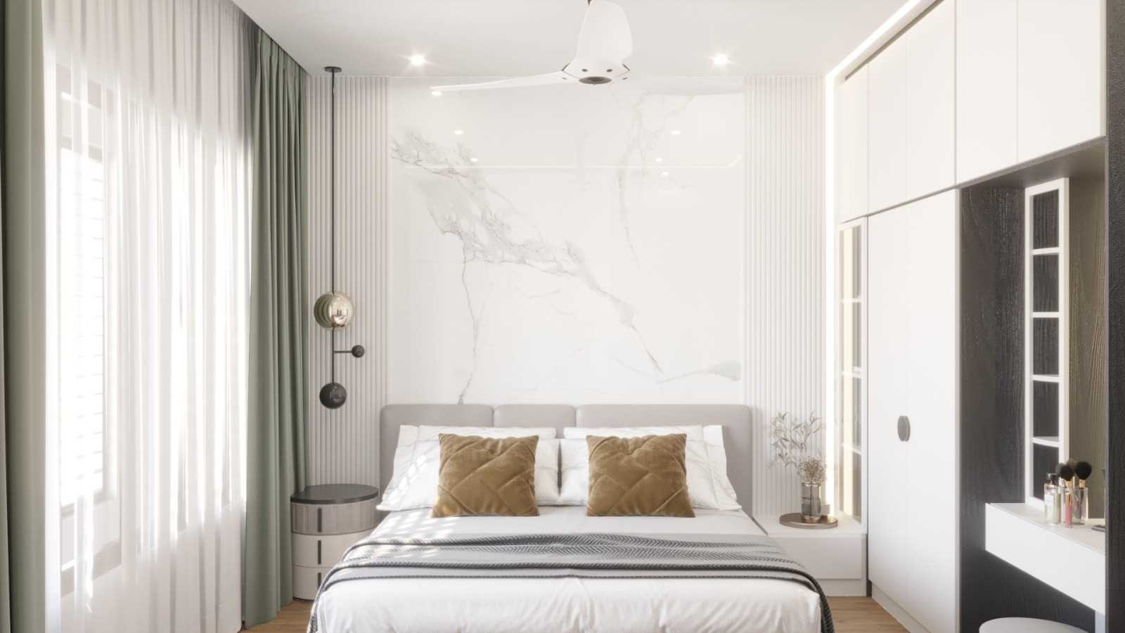 Transitional Bedroom with Ceiling Light and Bed