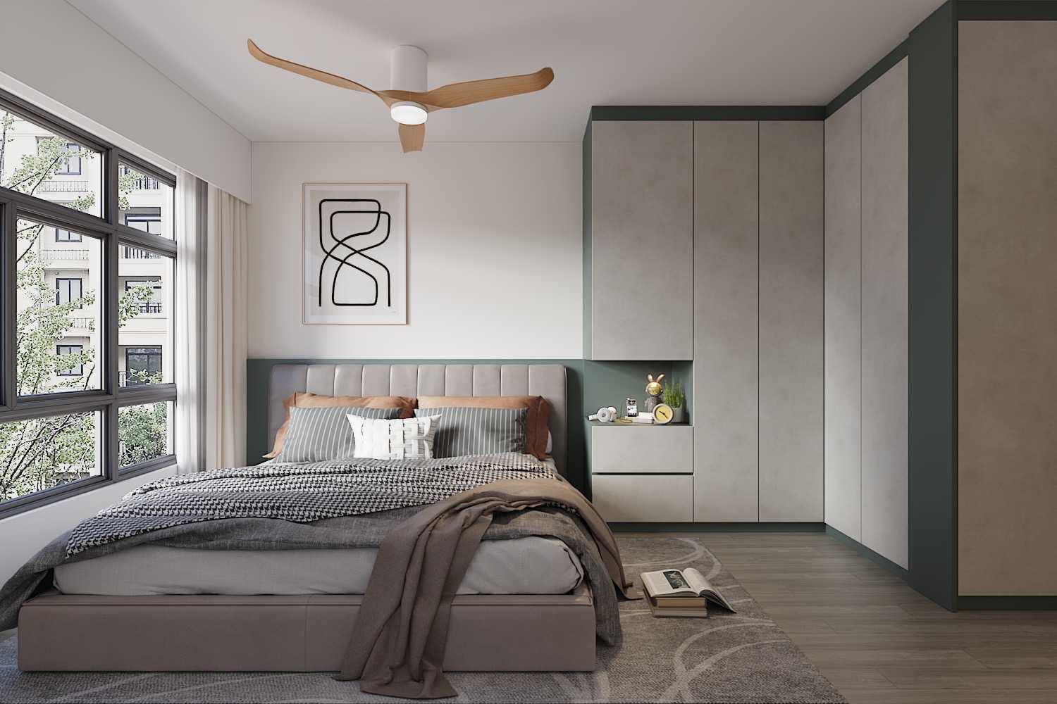 Contemporary Bedroom with Vinyl Flooring and Wardrobe