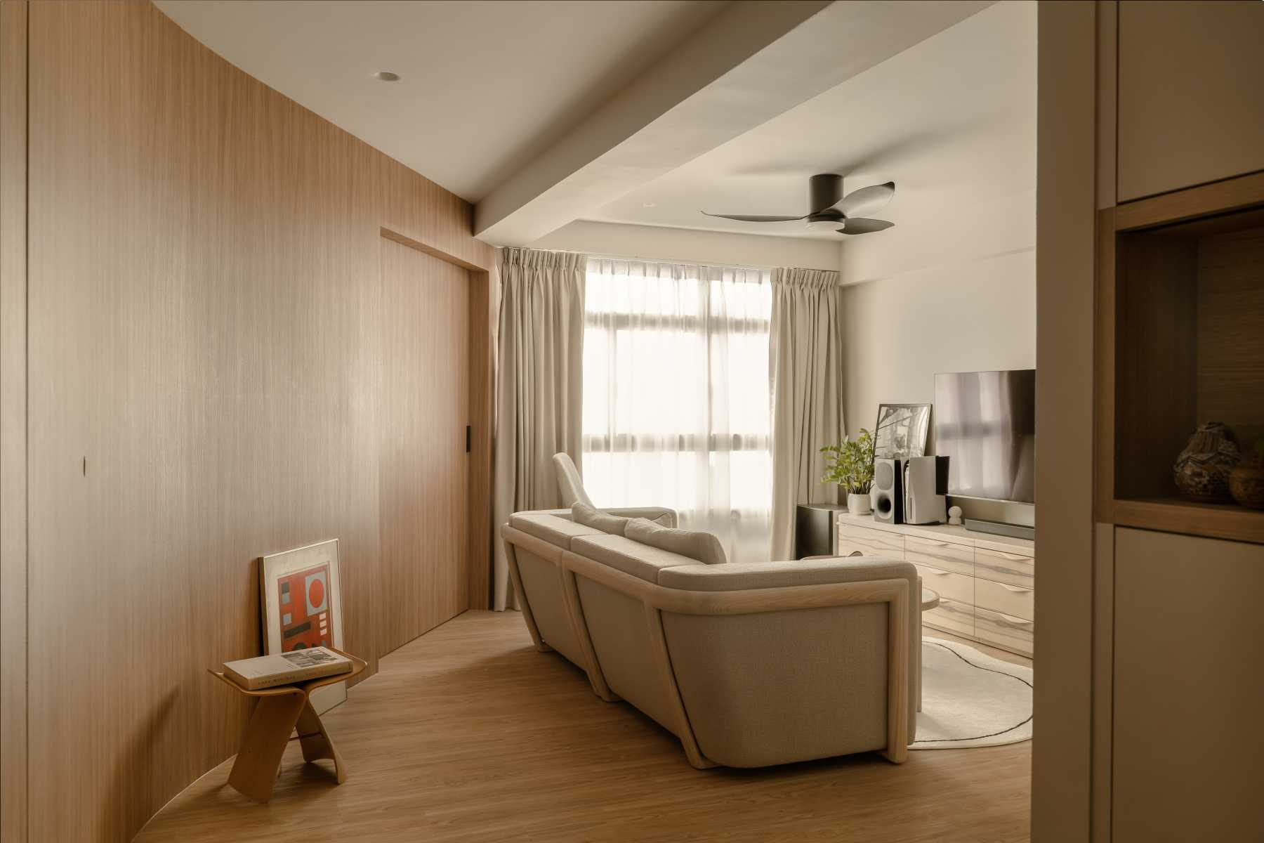 Scandinavian Living Room with Vinyl Flooring and Sofa