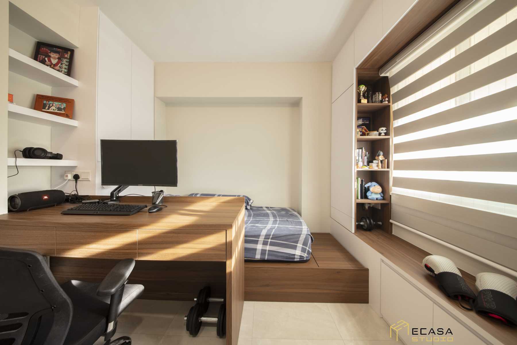Contemporary Bedroom with Bookshelf and Built-in Bed
