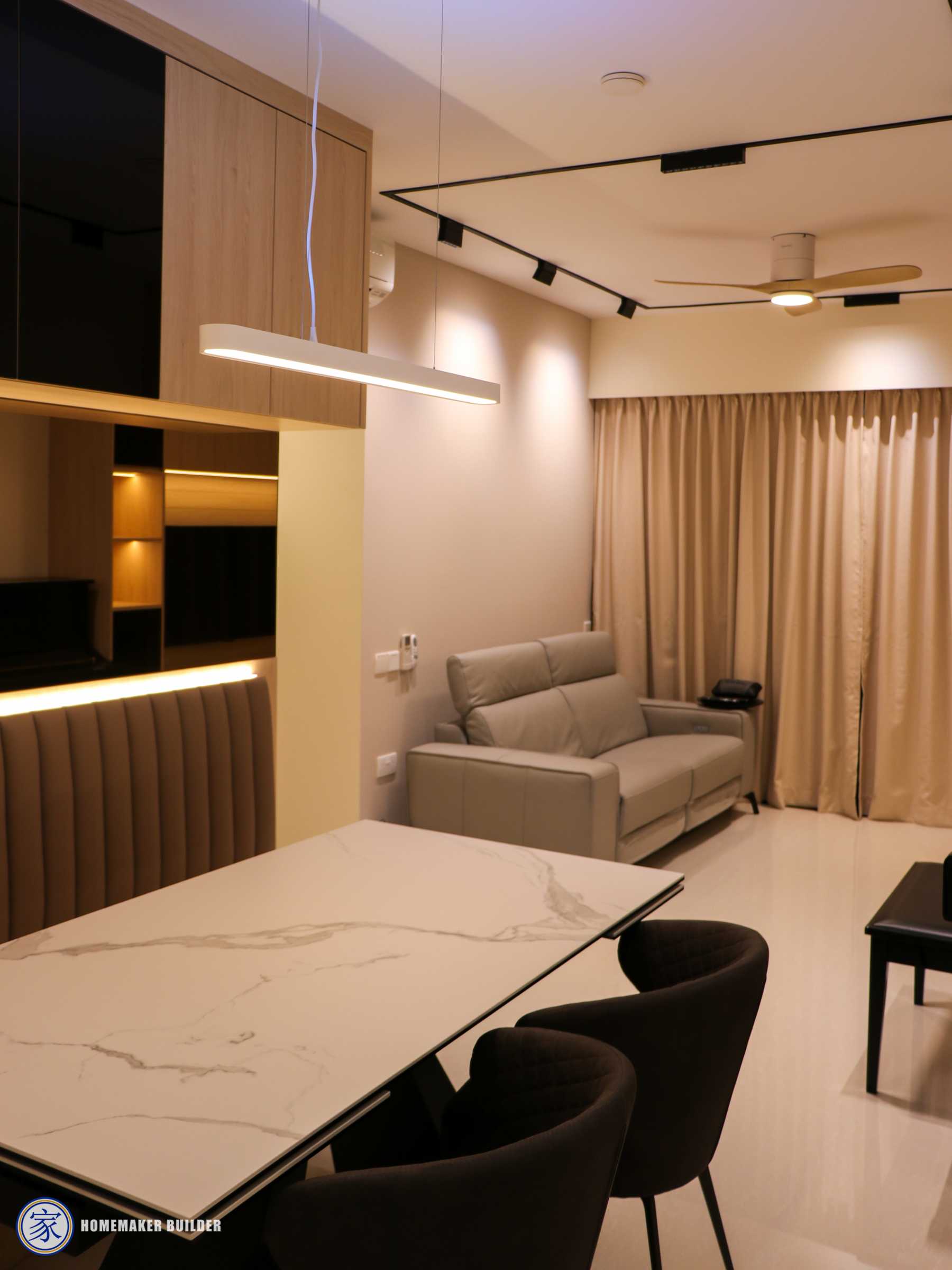 Modern Living Room with Mirror and Curtain