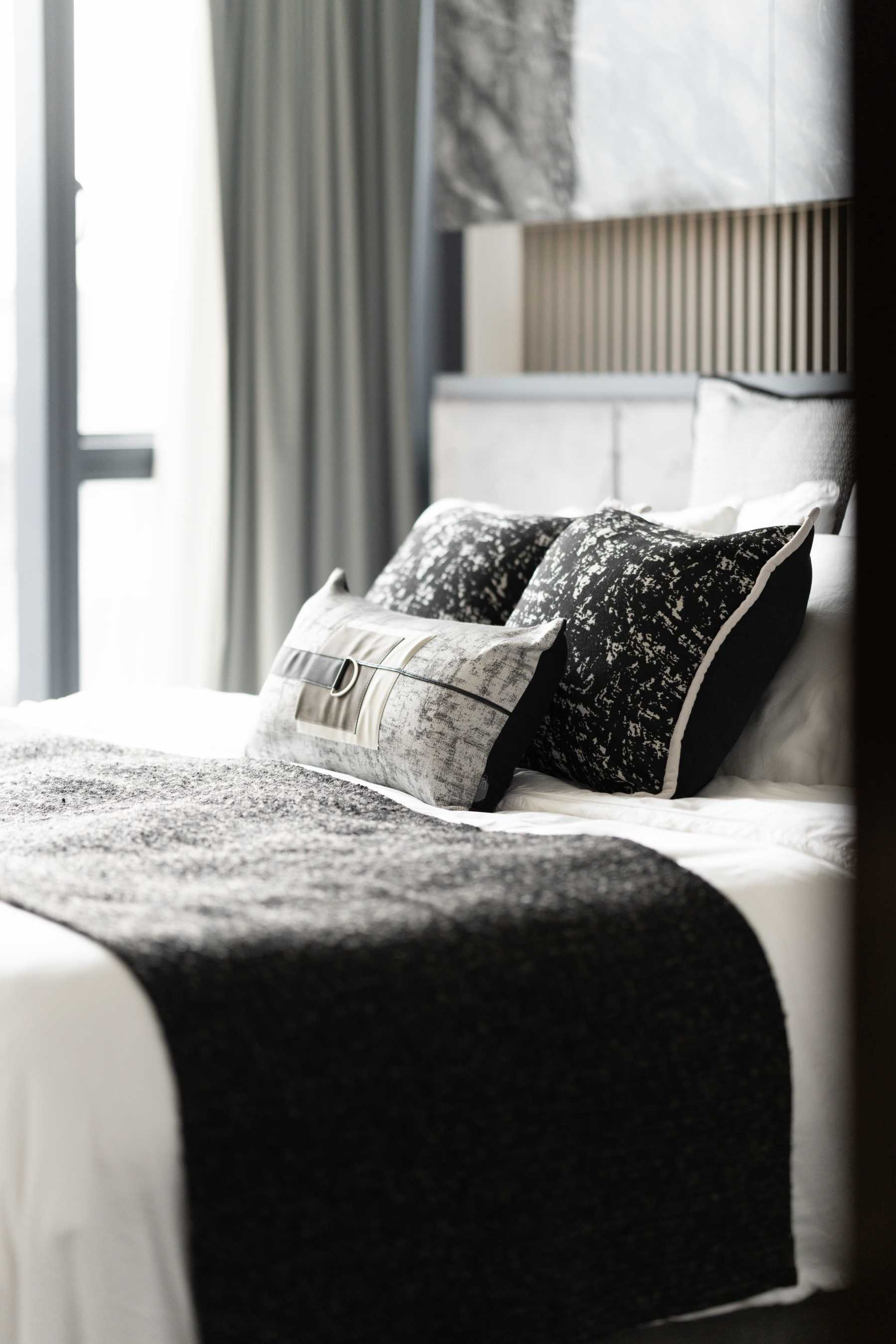 Contemporary Bedroom with Granite Floor and Marble Floor