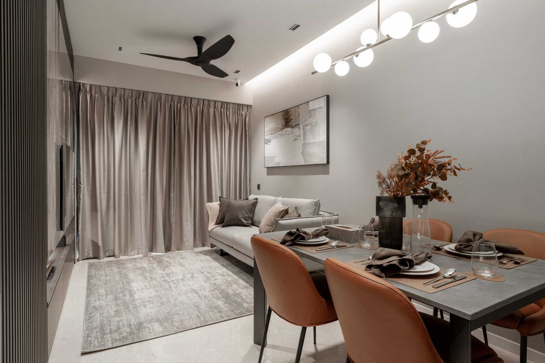 Modern Living Room with Granite Floor and Feature Wall