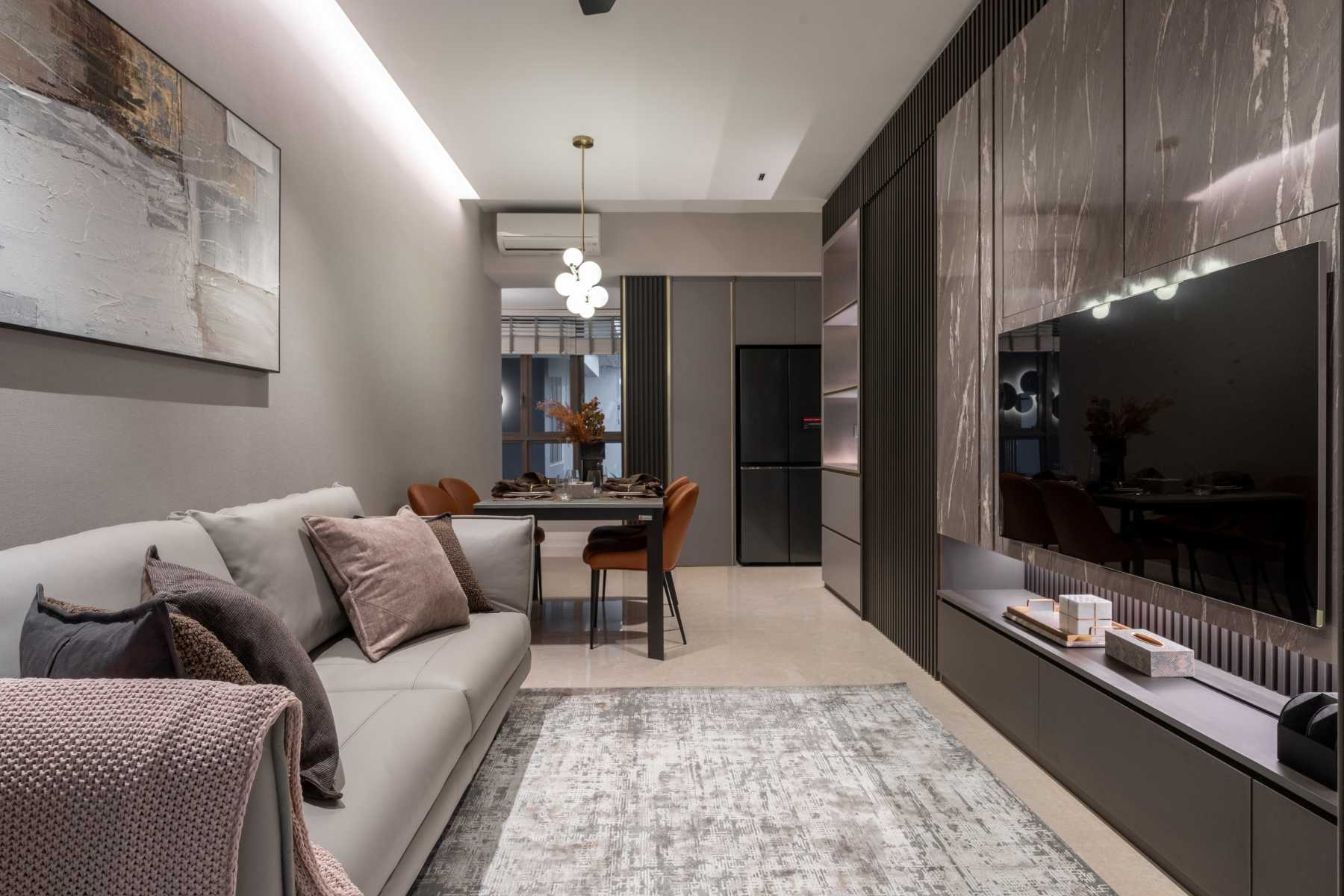 Modern Living Room with Granite Floor and Marble Floor