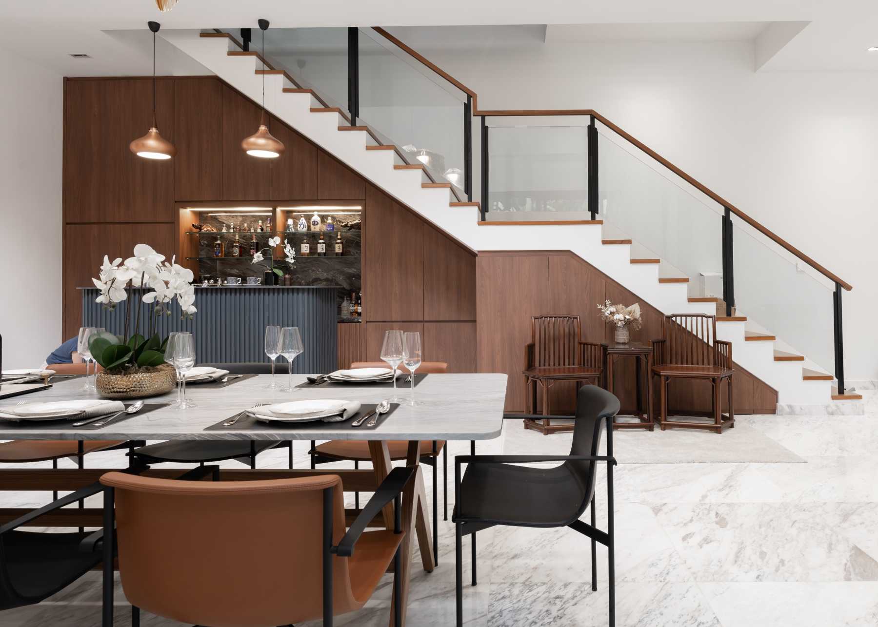 Modern Dining Room with Cove Lighting and Drop Ceiling
