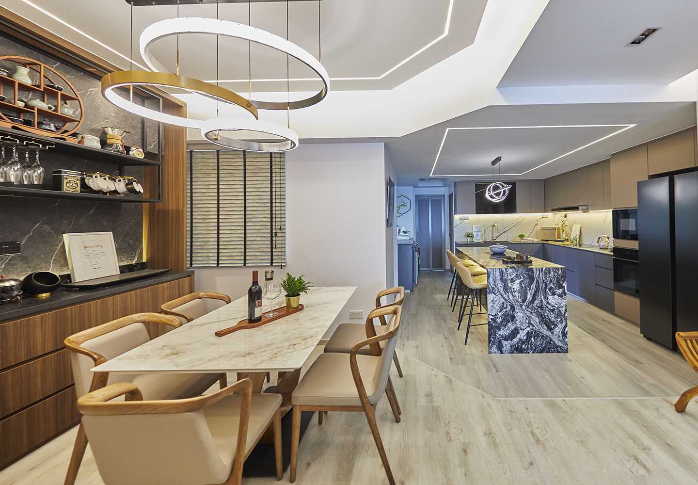 Contemporary Dining Room with Cove Lighting and Dining Table