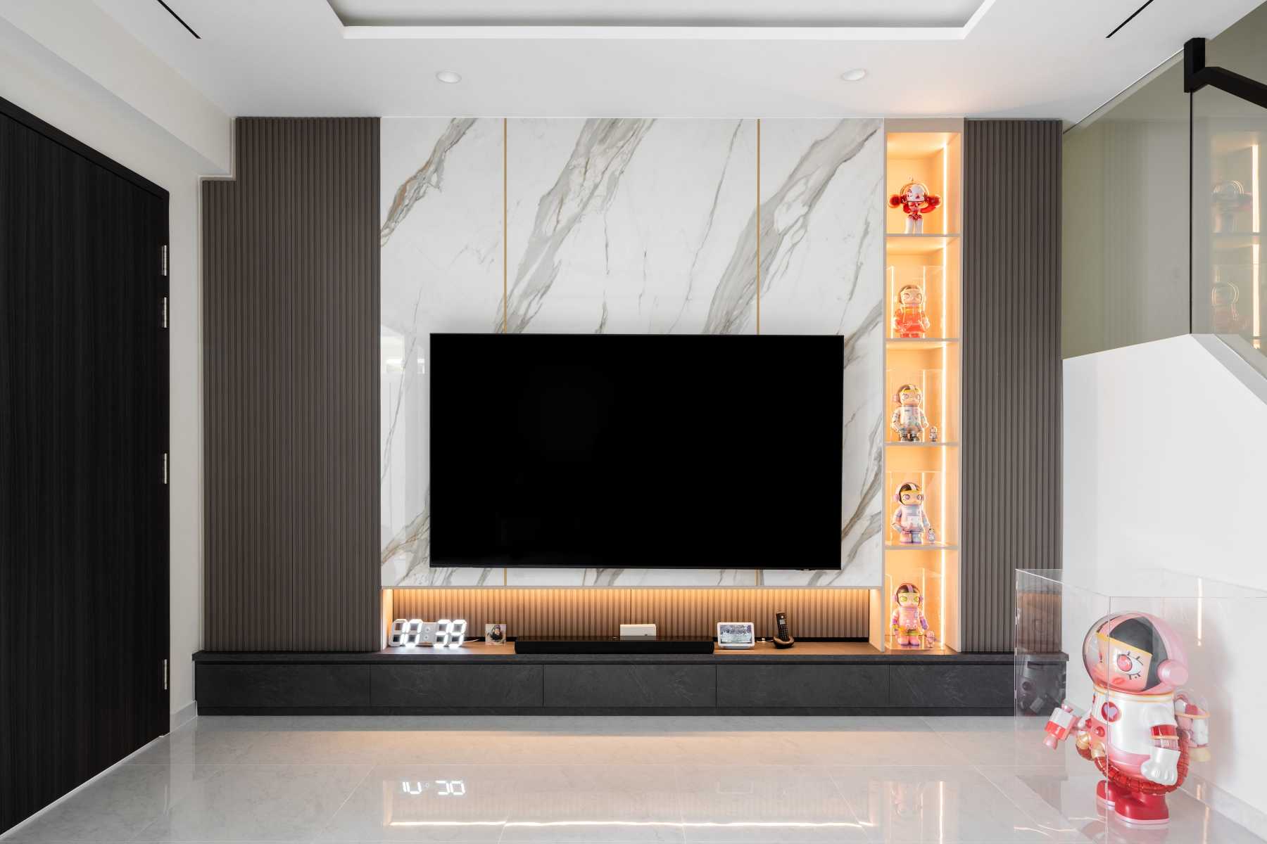 Contemporary Living Room with TV Console and Feature Wall