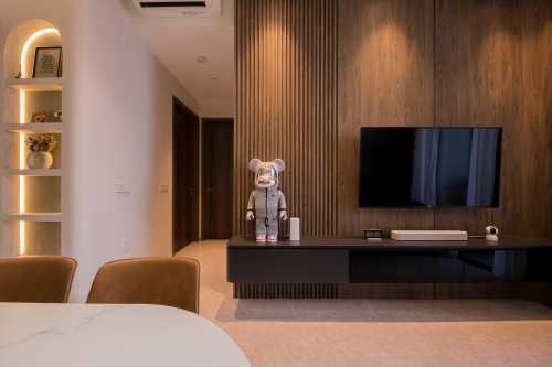 Contemporary Living Room at 2 Bedroom Condo @ Parc Komo