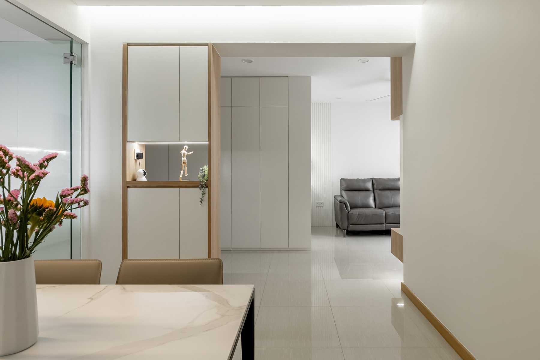 Minimalist Living Room with TV Console and Ceiling Light