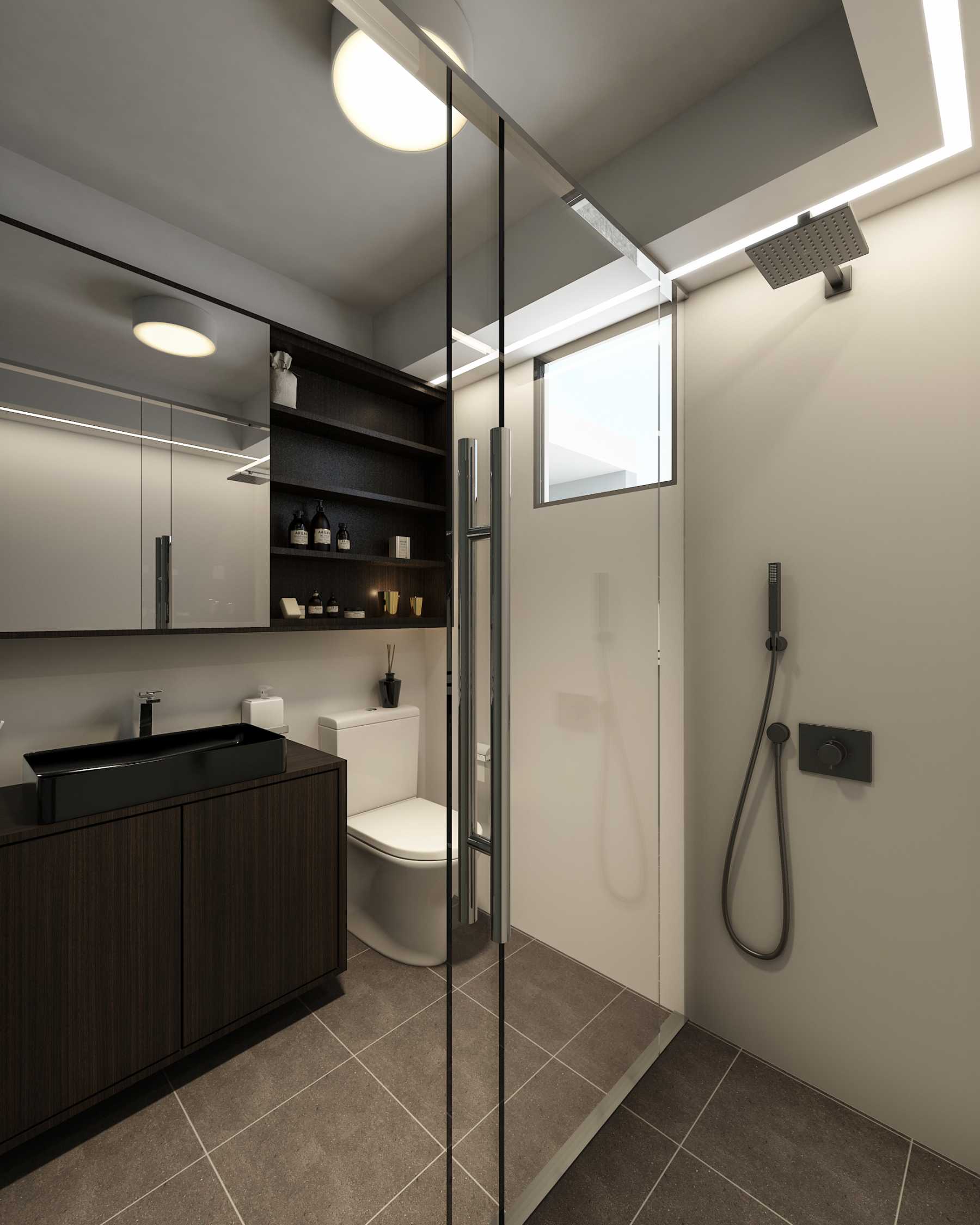 Modern Bathroom with Countertop and Homogeneous Tiles