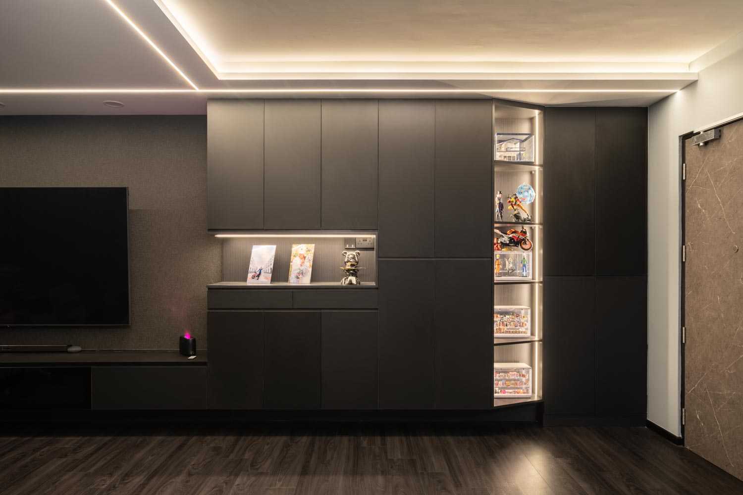 Modern Living Room with Wood Flooring and TV Console