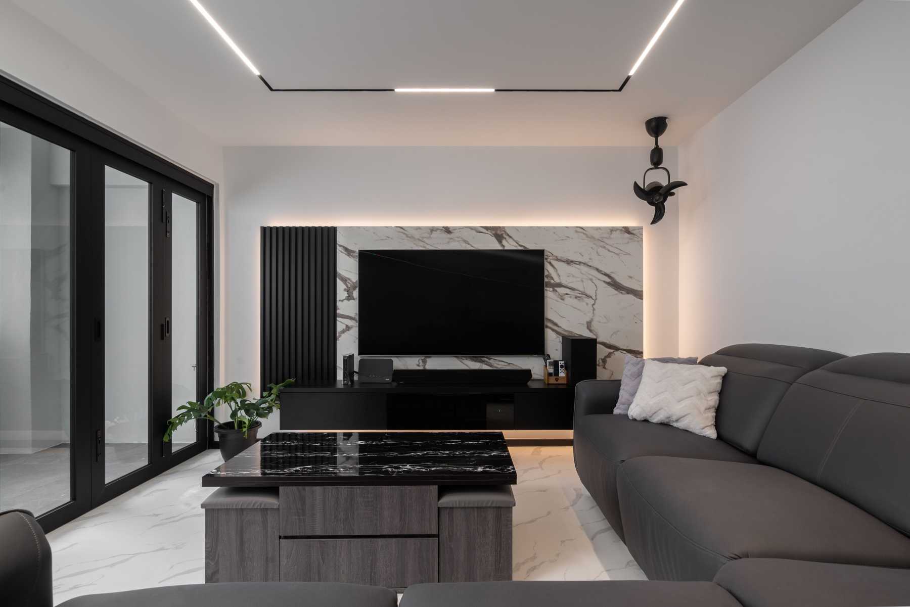 Modern Living Room with Feature Wall and Ceiling Light