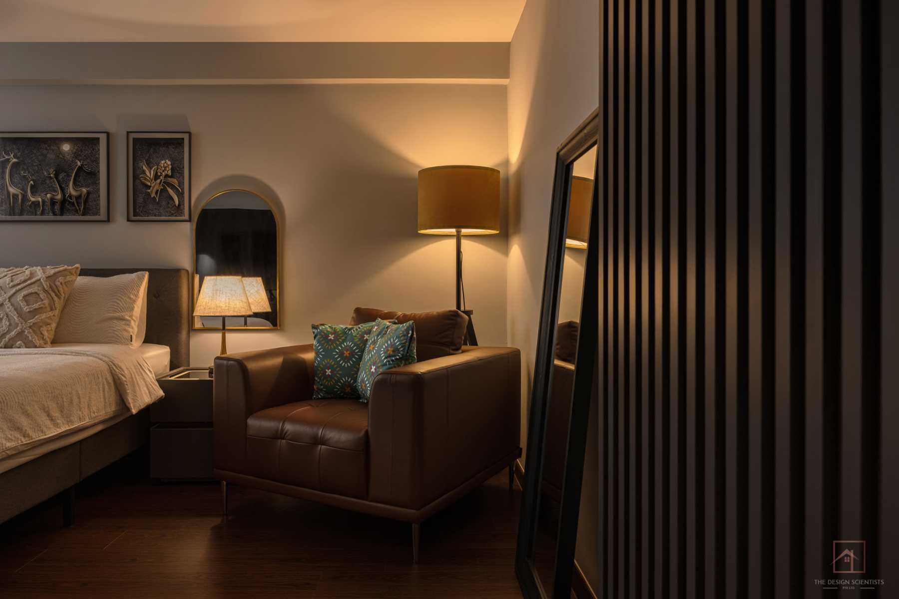 Contemporary Bedroom with Vinyl Flooring and Sideboard