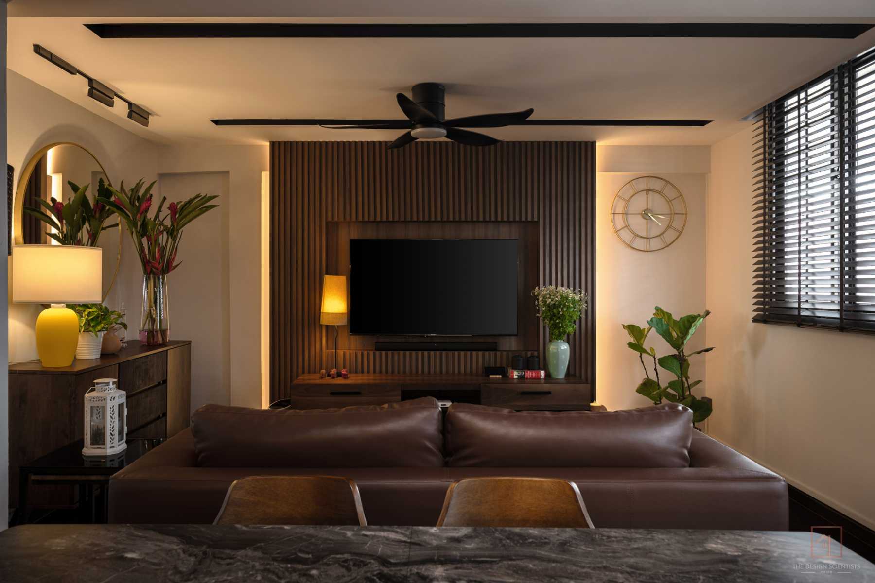 Contemporary Living Room with TV Console and Feature Wall